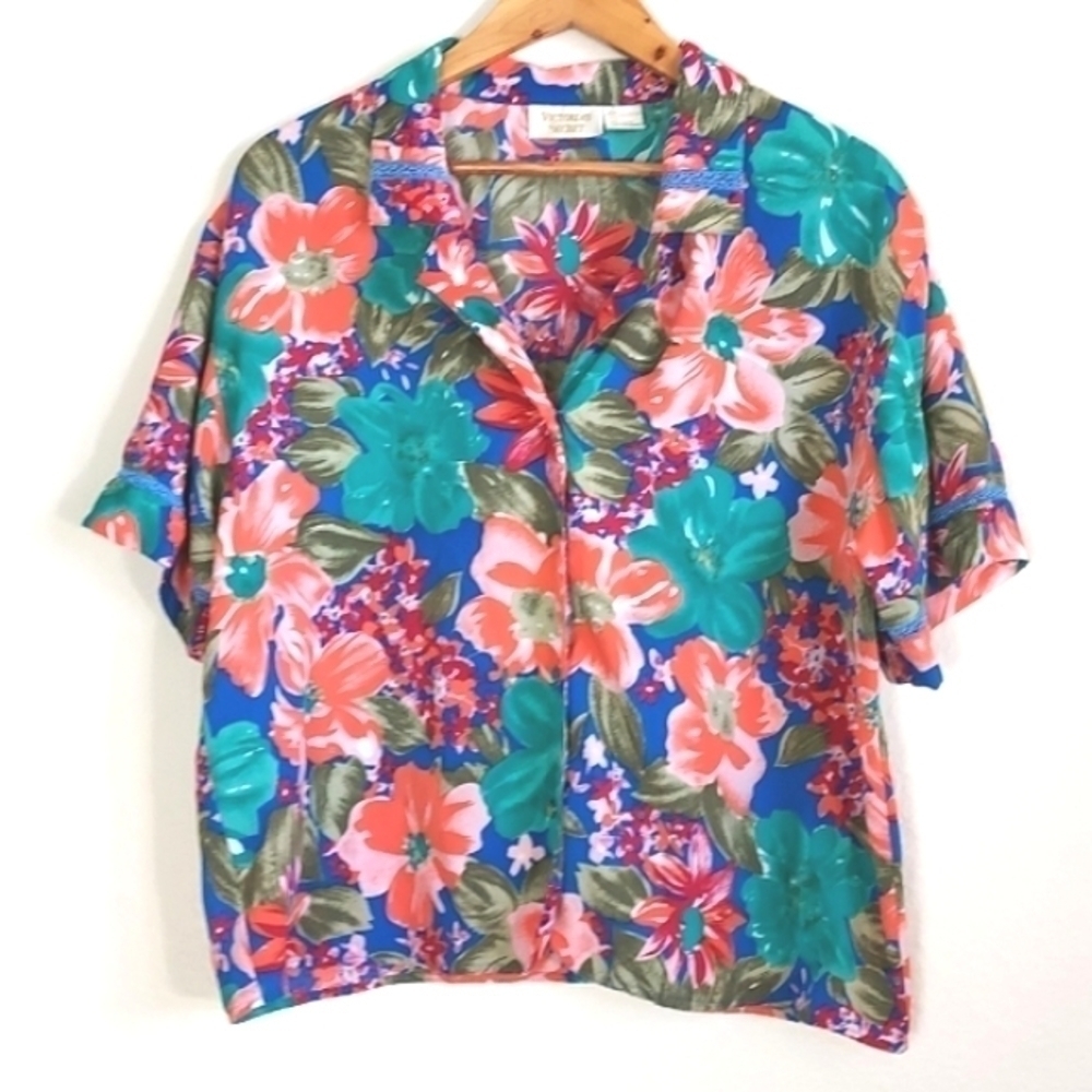 Victoria Secret Vintage Gold Label Bright Floral Pajama Top Size Large